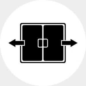 Zwei-Wege-Schiebetüren: Eine praktische und elegante Ein-/Ausgangslösung – jetzt mit einem auffälligen schwarzen Symbol