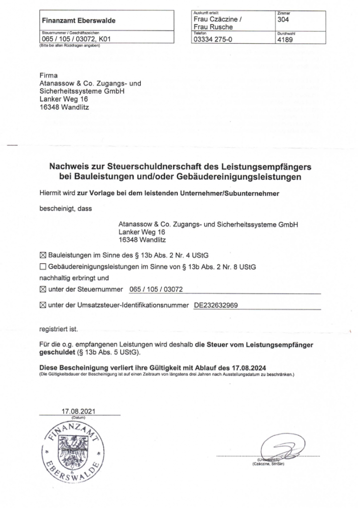 Nachweis der Steuerschuldnerschaft