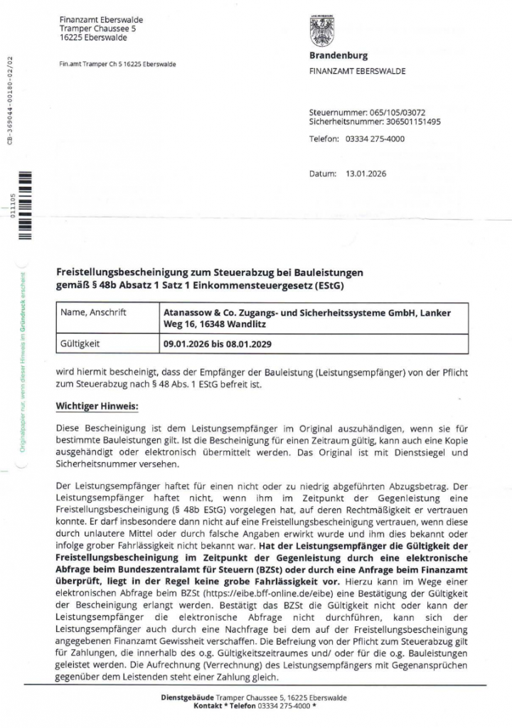 Freistellungsbescheinigung
